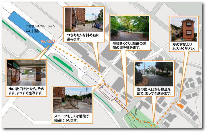 中川駅からおうち保育園協会への地図